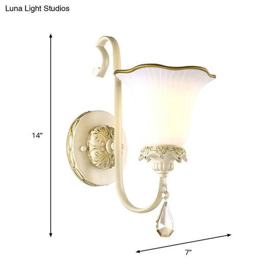 Antiqued Morning Glory Opaline Glass White Wall Sconce Light