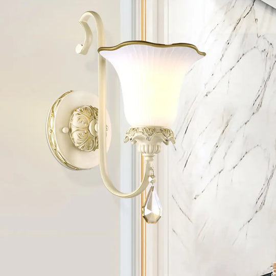 Antiqued Morning Glory Opaline Glass White Wall Sconce Light