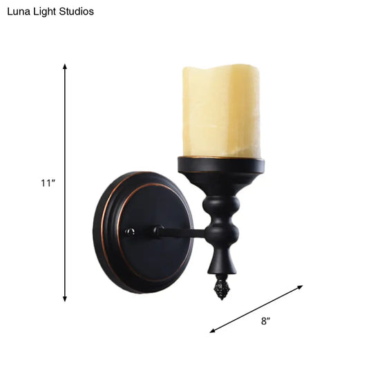 Antiqued Opal Glass Wall Sconce Candle Light - Black Indoor Lamp Fixture