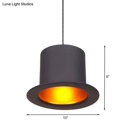 Antiqued Pendant Light Fixture With Hat Shape Metallic Shade - Perfect For Dining Rooms