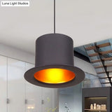 Antiqued Pendant Light Fixture With Hat Shape Metallic Shade - Perfect For Dining Rooms