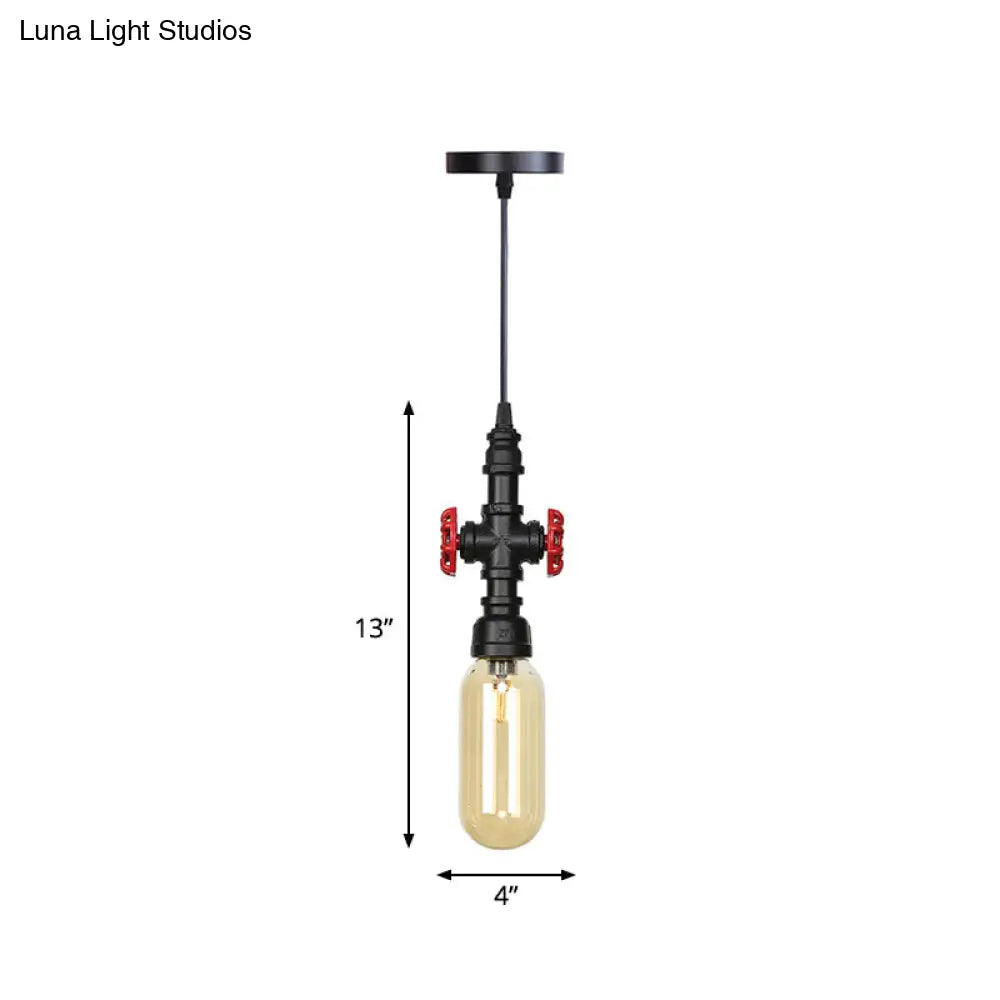 Metal Led Ceiling Light Antique Pipe Design With Coffee House Hanging Lamp Kit In Black - 1 Head 3/4