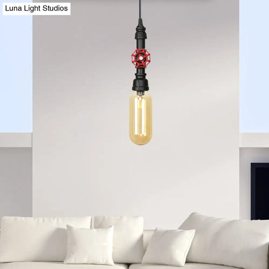 Metal Led Ceiling Light Antique Pipe Design With Coffee House Hanging Lamp Kit In Black - 1 Head 3/4
