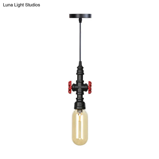 Metal Led Ceiling Light Antique Pipe Design With Coffee House Hanging Lamp Kit In Black - 1 Head 3/4