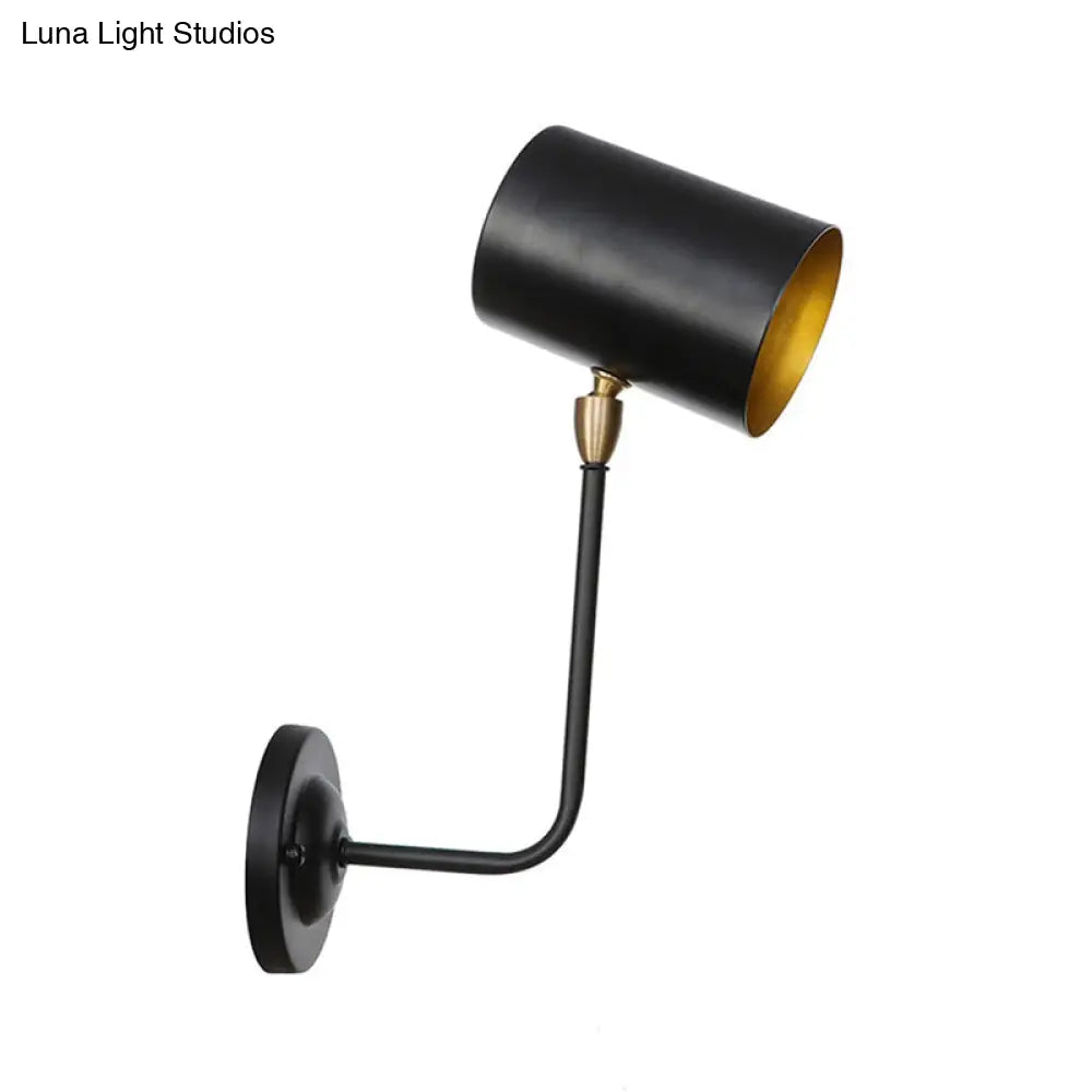 Antiqued Right Angle Arm Sconce - Wall Mounted Light With 1 Bulb 6/10 T Iron Black & Inner Gold