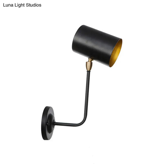 Antiqued Right Angle Arm Sconce - Wall Mounted Light With 1 Bulb 6/10 T Iron Black & Inner Gold