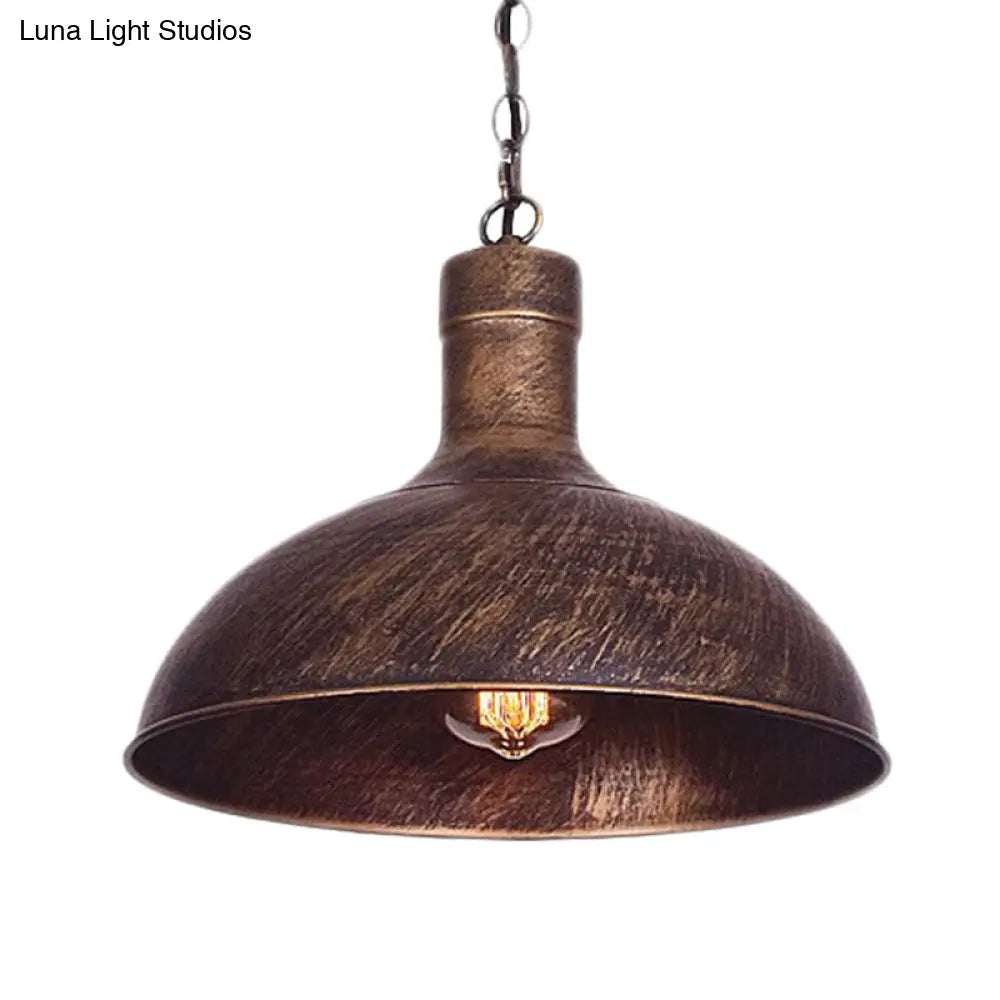 Antiqued Rust Finish Iron Dome 1-Head Suspension Light For Kitchen Ceiling - 12’/16’ Width