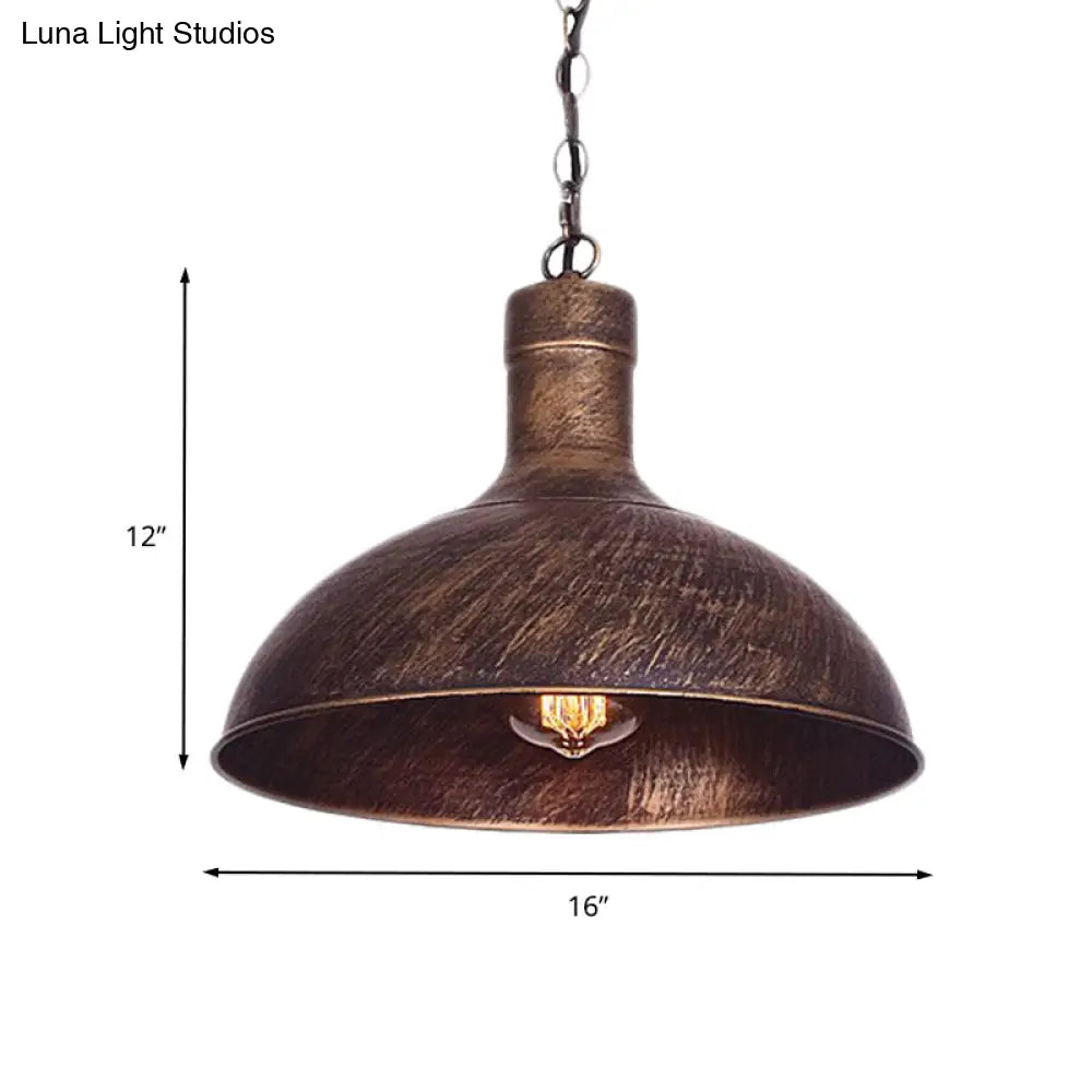 Antiqued Rust Finish Iron Dome 1-Head Suspension Light For Kitchen Ceiling - 12’/16’ Width