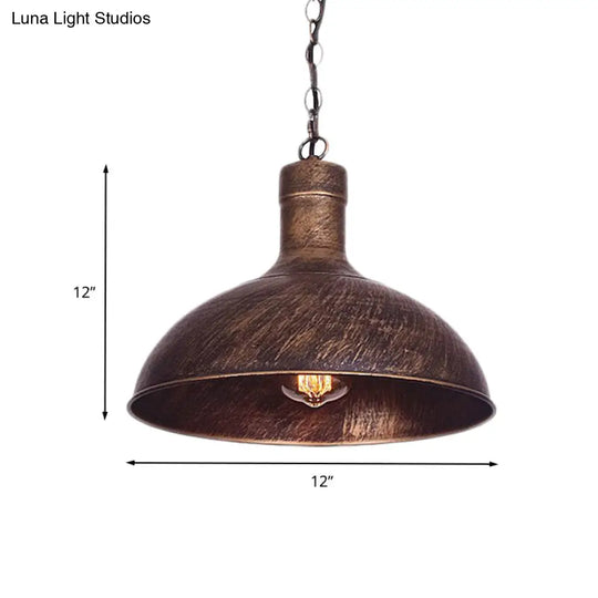 12/16 1-Head Dome Suspension Light With Antiqued Rust Finish - Kitchen Ceiling Lamp