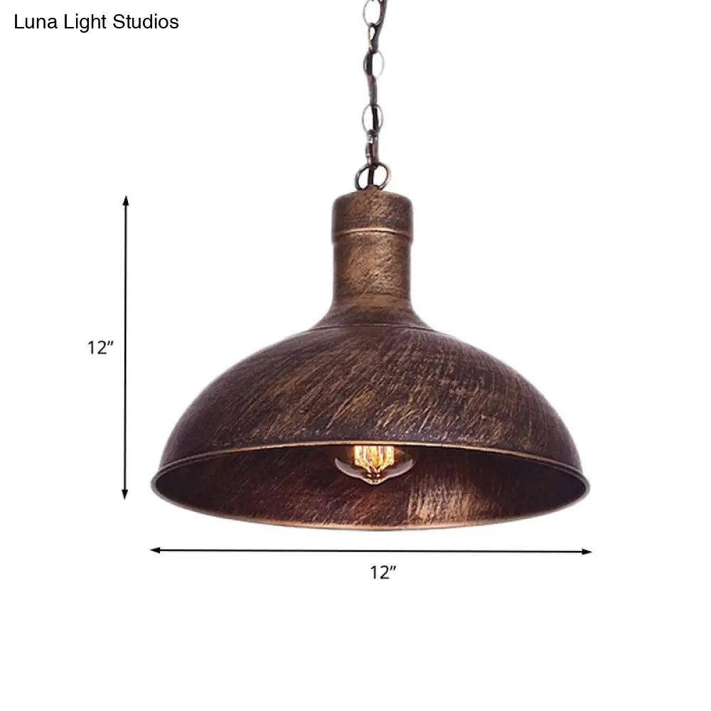 Antiqued Rust Finish Iron Dome 1-Head Suspension Light For Kitchen Ceiling - 12’/16’ Width