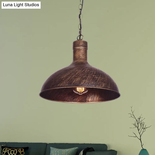 12/16 1-Head Dome Suspension Light With Antiqued Rust Finish - Kitchen Ceiling Lamp / 12