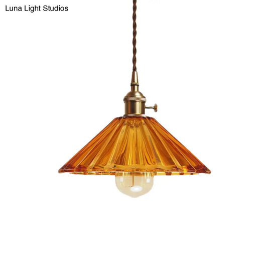 Antiqued Scalloped Pendant Lamp With Prismatic Glass And Brass Kit