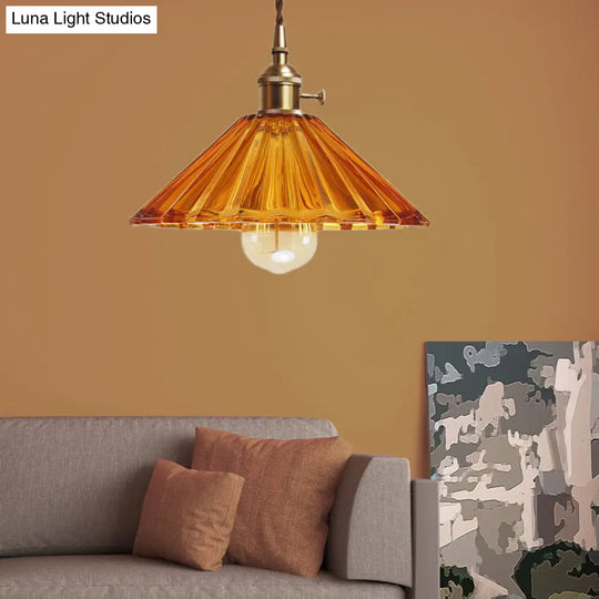 Antiqued Scalloped Pendant Lamp With Prismatic Glass And Brass Kit Orange