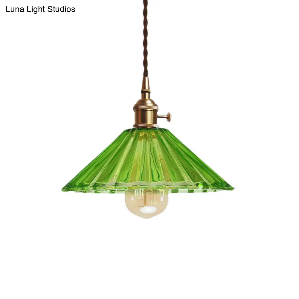 Antiqued Scalloped Pendant Lamp With Prismatic Glass And Brass Kit