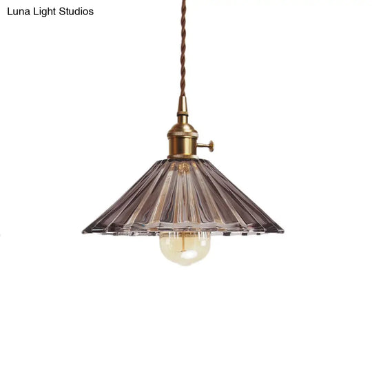 Antiqued Scalloped Pendant Lamp With Prismatic Glass And Brass Kit