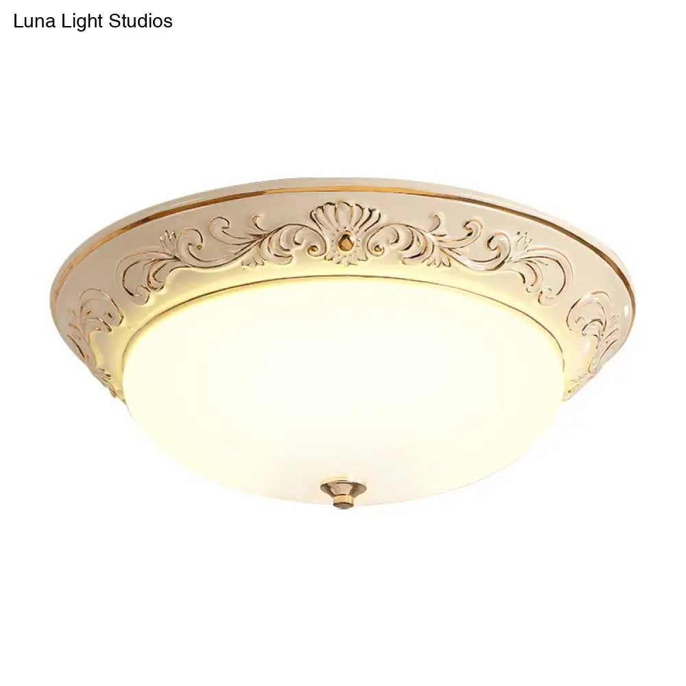 Antiqued White Glass Led Flush Mount Light For Bedroom Oblong Shape With Yellow/Blue/Light Blue