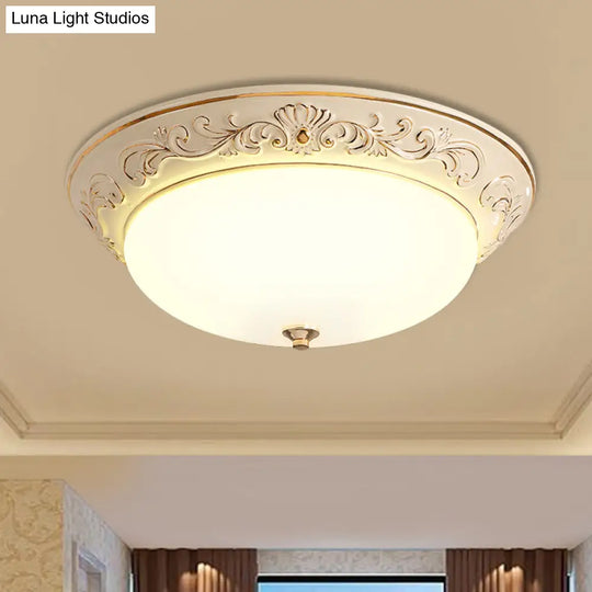 Antiqued White Glass Led Flush Mount Light For Bedroom Oblong Shape With Yellow/Blue/Light Blue