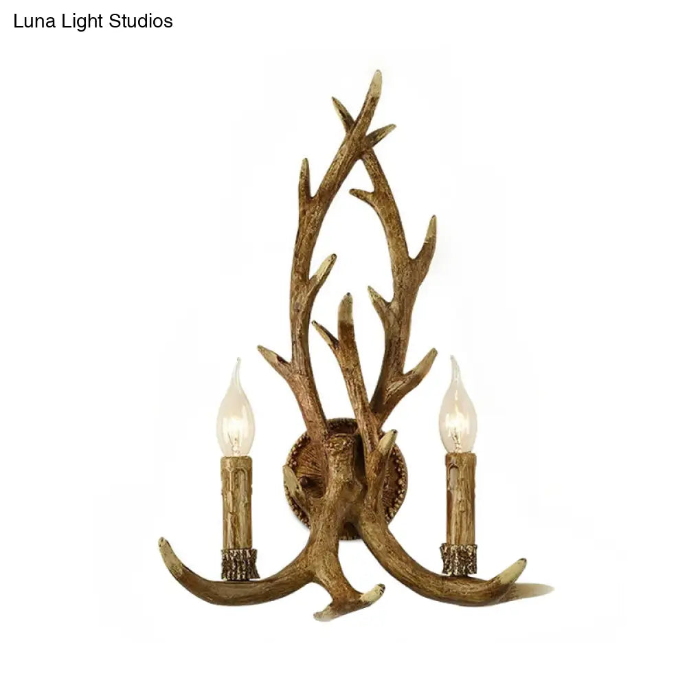 Antler Backplate Resin Wood Sconce Lamp - Traditional 1-Light Wall Mounted Indoor Lighting