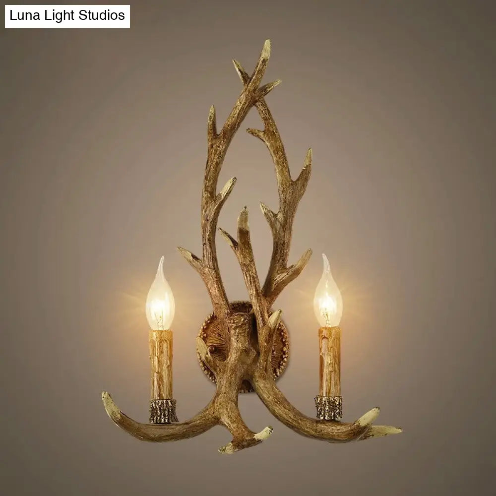 Antler Backplate Resin Wood Sconce Lamp - Traditional 1-Light Wall Mounted Indoor Lighting