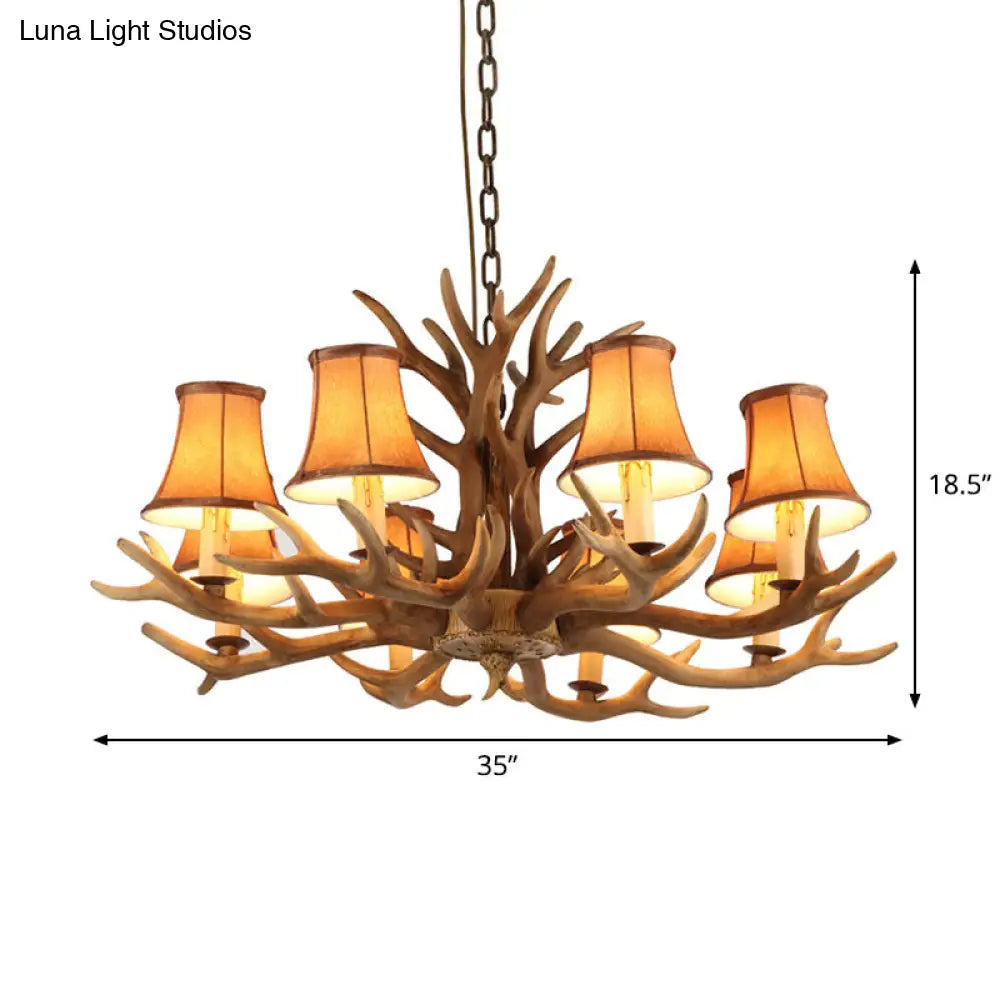 Antler Ceiling Light Fixture With Resin Shade - Traditional Chandelier For Living Room In Brown