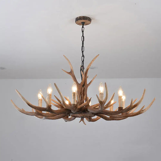 Antler Chandelier: Resin Countryside Living Room Lighting 10 / Light Brown