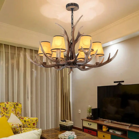 Antler Chandelier: Resin Countryside Living Room Lighting 6 / Dark Brown