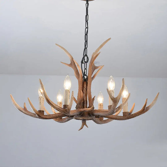 Antler Chandelier: Resin Countryside Living Room Lighting 6 / Light Brown