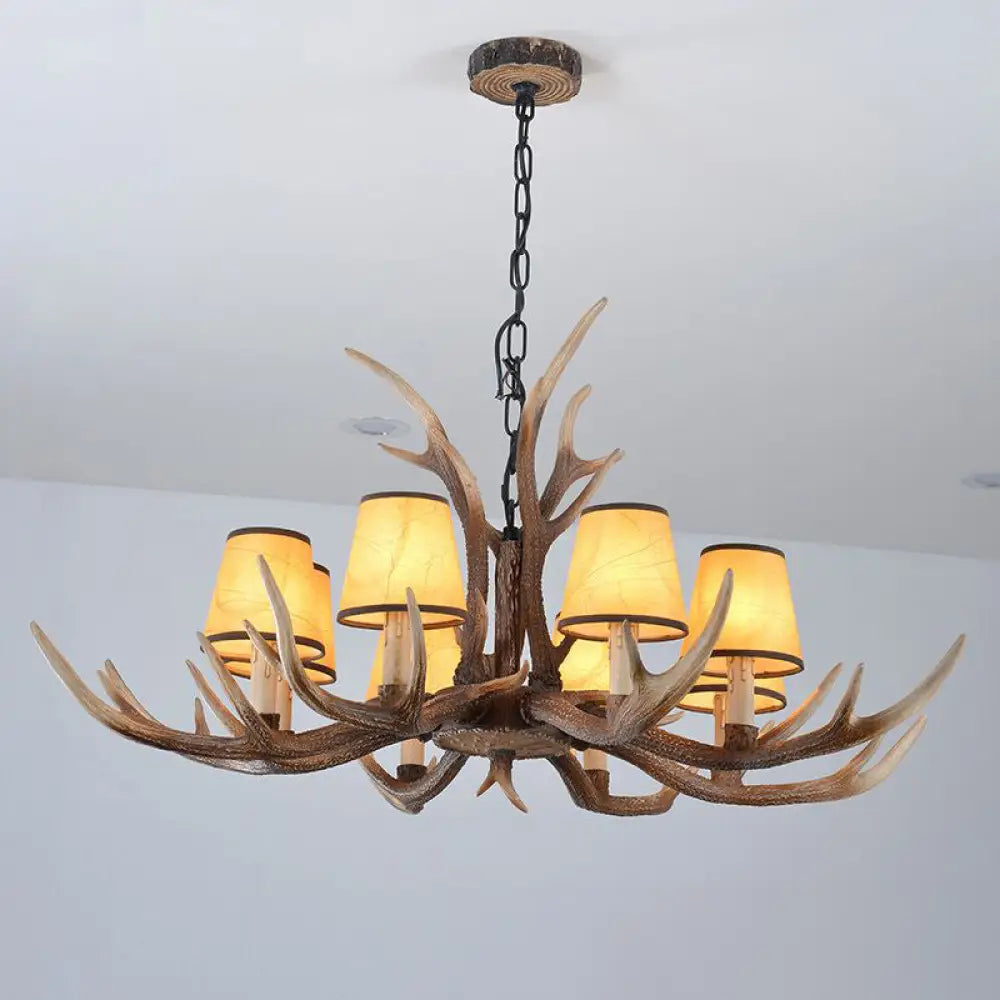 Antler Chandelier: Resin Countryside Living Room Lighting 8 / Dark Brown