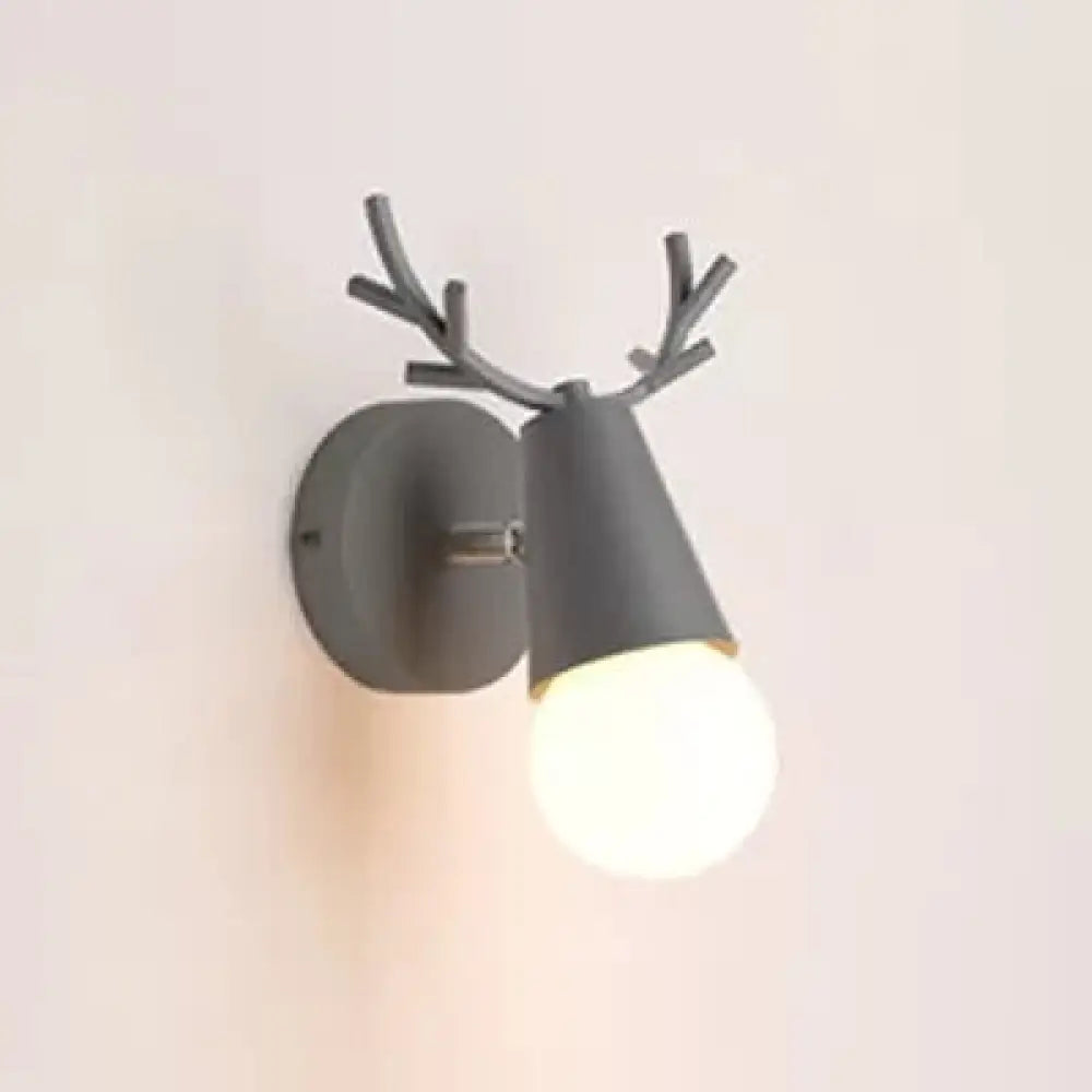 Antler Cone Sconce Light - Nordic Stylish Wall For Bedside With 1 Bulb Grey