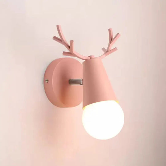 Antler Cone Sconce Light - Nordic Stylish Wall For Bedside With 1 Bulb Pink