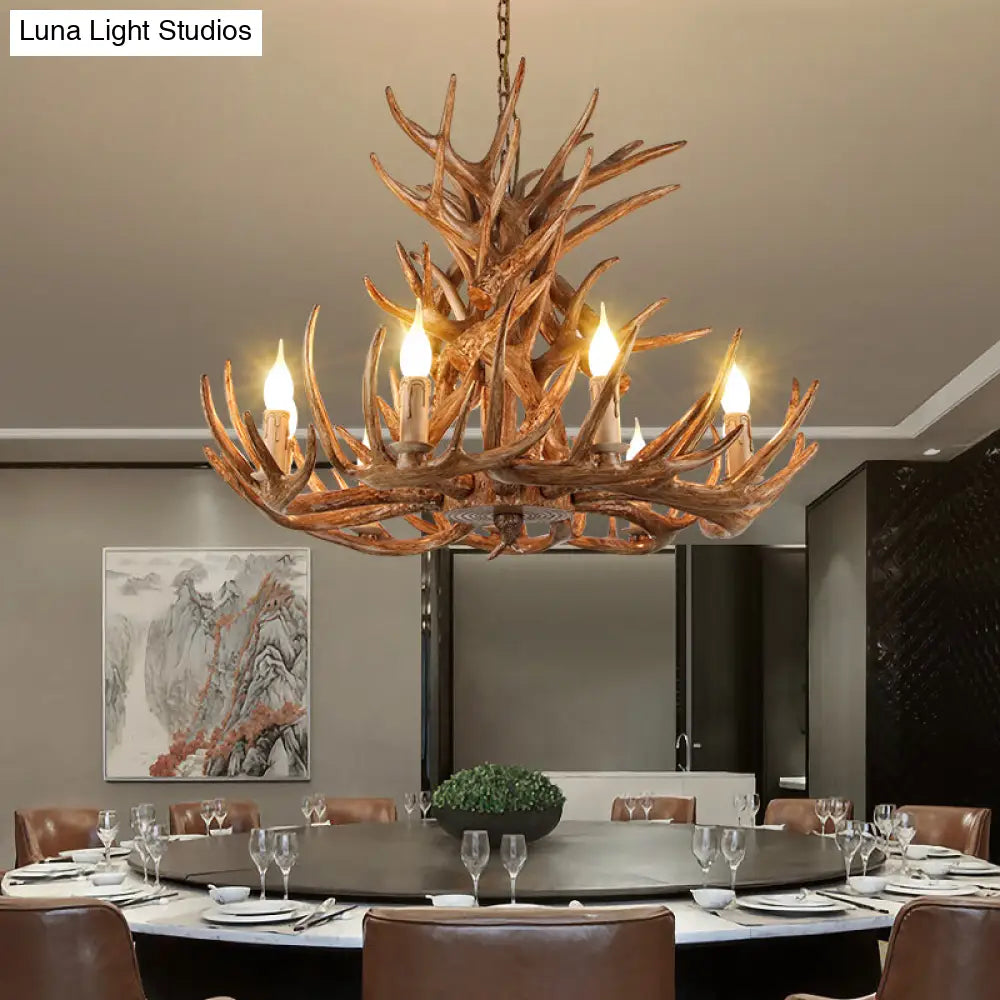 Antler Deco Resin Candle Chandelier: Country Style Suspension Light For Restaurant Ambience