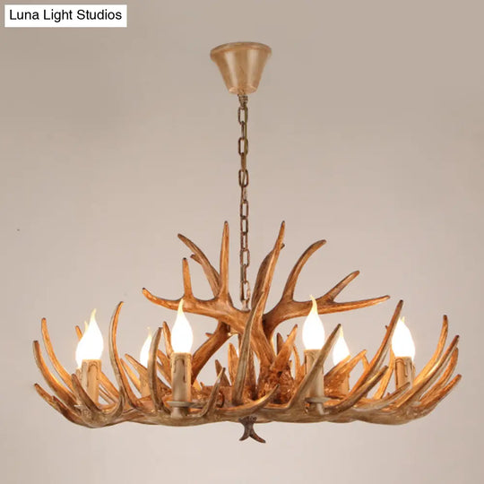 Antler Deco Resin Candle Chandelier: Country Style Suspension Light For Restaurant Ambience