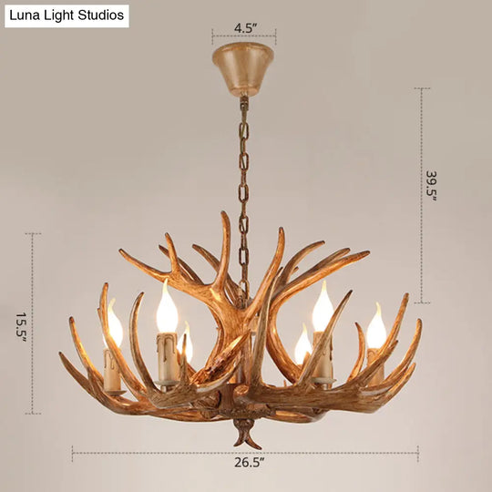 Antler Deco Resin Candle Chandelier: Country Style Suspension Light For Restaurant Ambience