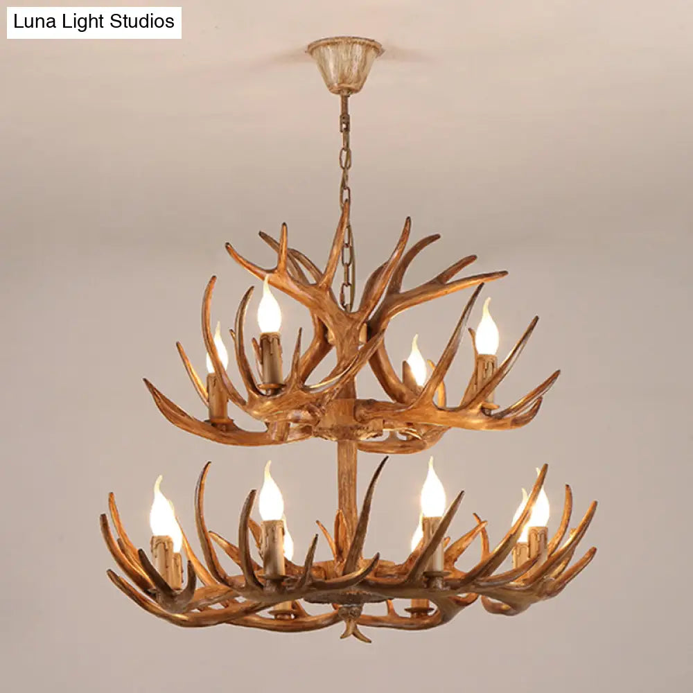 Antler Deco Resin Candle Chandelier: Country Style Suspension Light For Restaurant Ambience