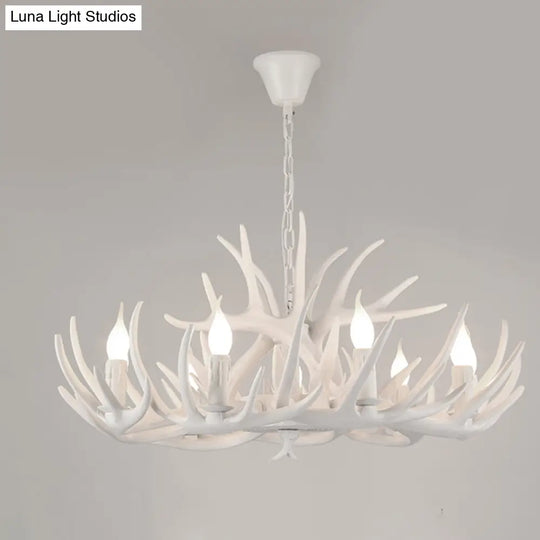 Antler Deco Resin Candle Chandelier: Country Style Suspension Light For Restaurant Ambience