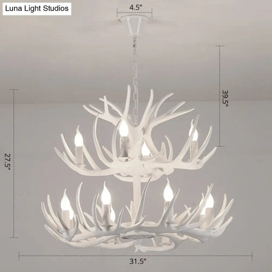 Antler Deco Resin Candle Chandelier: Country Style Suspension Light For Restaurant Ambience