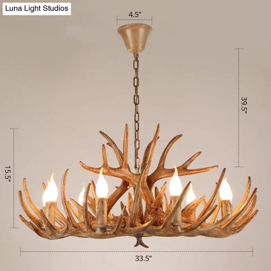 Antler Deco Resin Candle Chandelier: Country Style Suspension Light For Restaurant Ambience