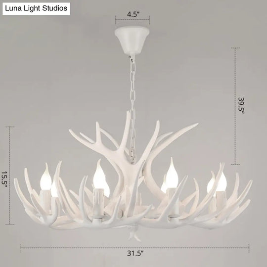 Antler Deco Resin Candle Chandelier: Country Style Suspension Light For Restaurant Ambience