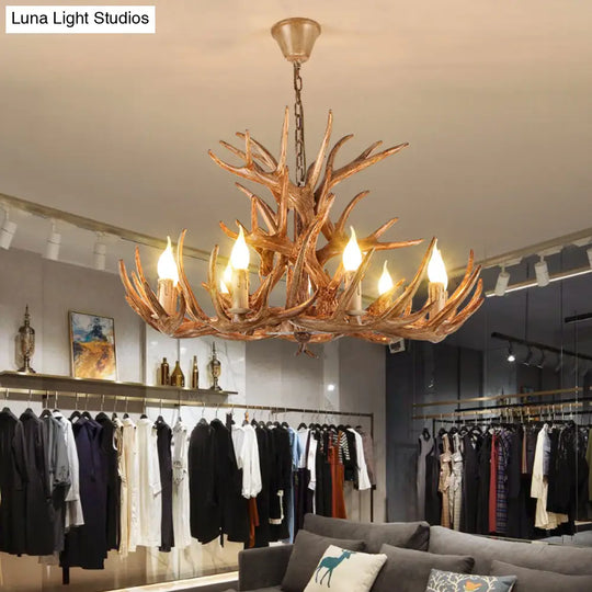 Antler Deco Resin Candle Chandelier: Country Style Suspension Light For Restaurant Ambience