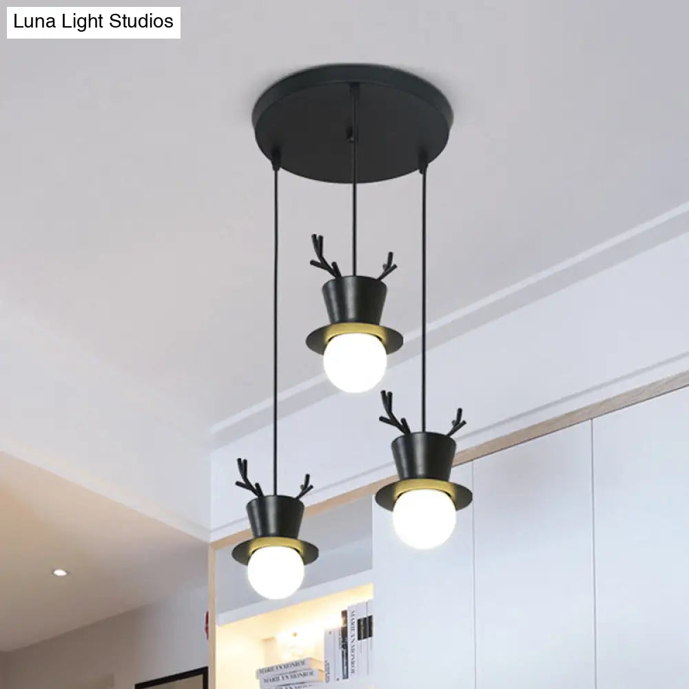 Antler Decor Black Cluster Pendant Nordic Style Ceiling Light With 3 Bulbs