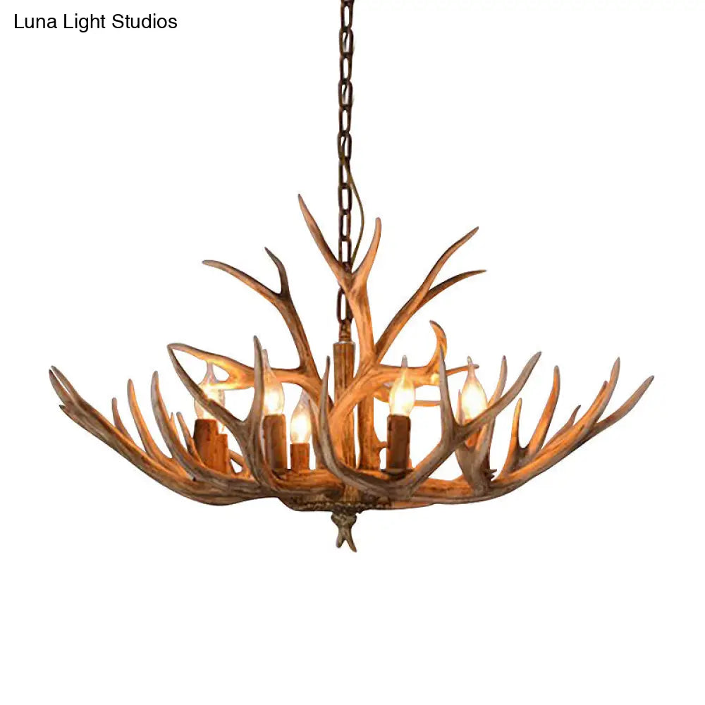 Antler Design Chandelier Pendant Lamp Brown 8 Heads Ceiling Light