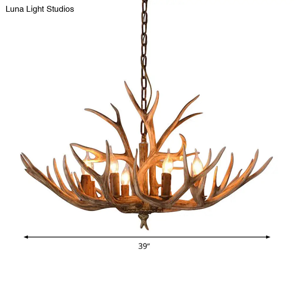 Antler Design Chandelier Pendant Lamp Brown 8 Heads Ceiling Light