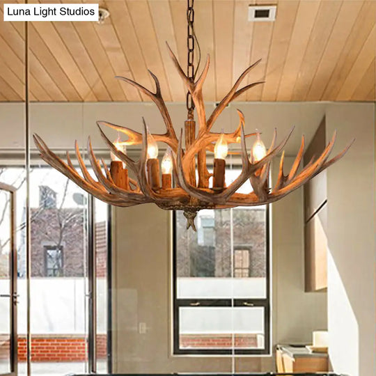 Antler Design Chandelier Pendant Lamp Brown 8 Heads Ceiling Light