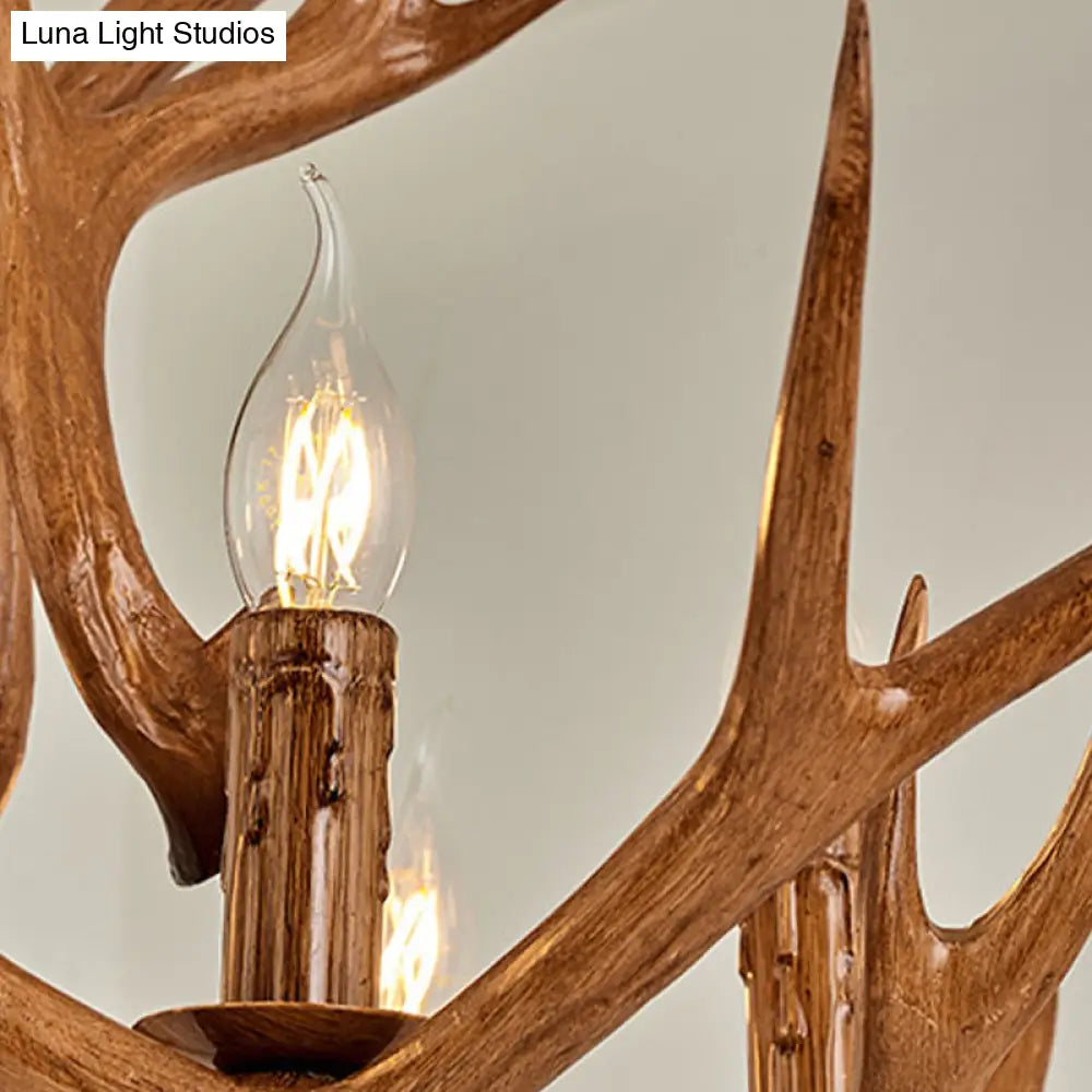 Antler Design Hanging Chandelier: Rustic 6-Light Pendant Lamp In Brown