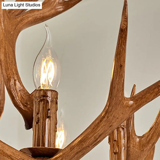 Antler Design Hanging Chandelier: Rustic 6-Light Pendant Lamp In Brown