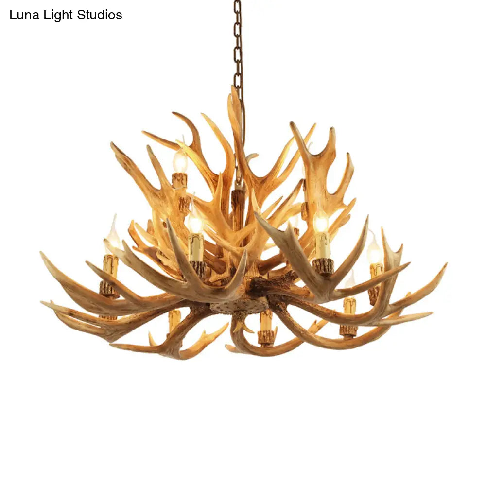 Antler Hanging Pendant Chandelier: Village Candelabra 12 Lights Brown - Ideal For Living Room