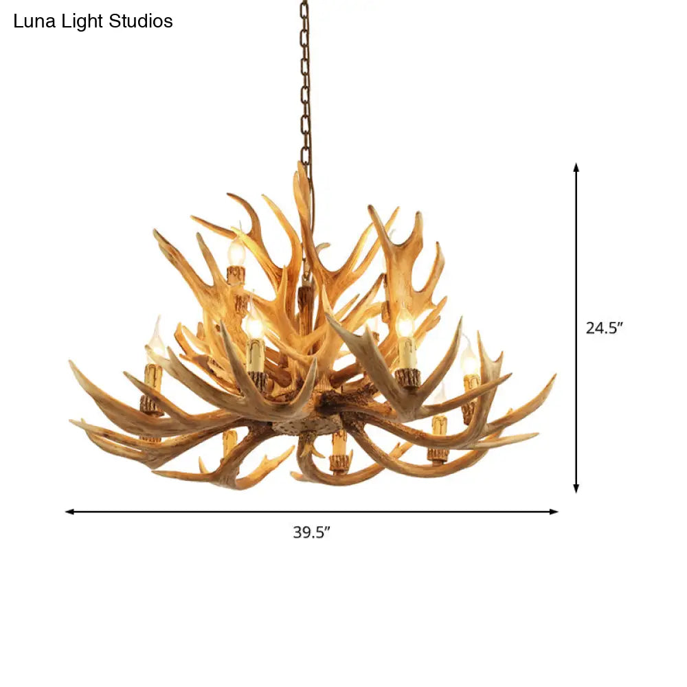 Antler Hanging Pendant Chandelier: Village Candelabra 12 Lights Brown - Ideal For Living Room