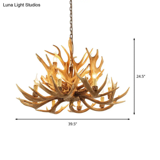 Antler Hanging Pendant Chandelier: Village Candelabra 12 Lights Brown - Ideal For Living Room