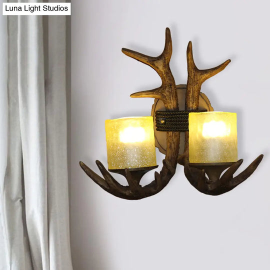 Antler Resin Sconce: Traditional 2-Light Wall Lamp For Bedroom In Wood