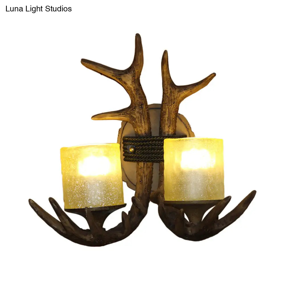 Antler Resin Sconce: Traditional 2-Light Wall Lamp For Bedroom In Wood